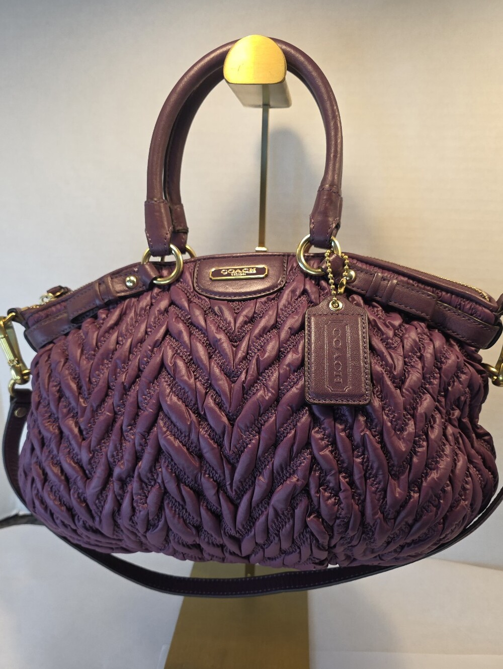 Coach Madison Quilted Chevron Lindsey Satchel In Purple  EUC